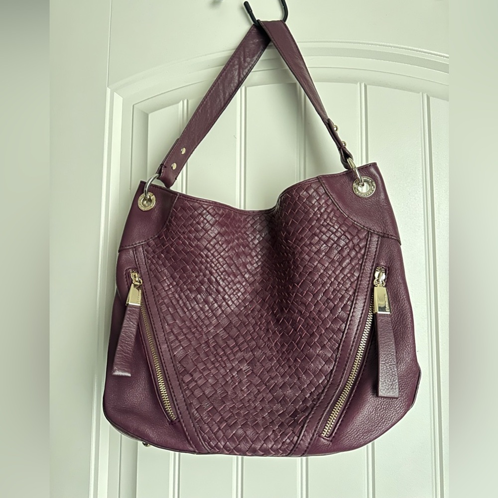 b. makowsky Woven Leather Hobo Bag - Plum